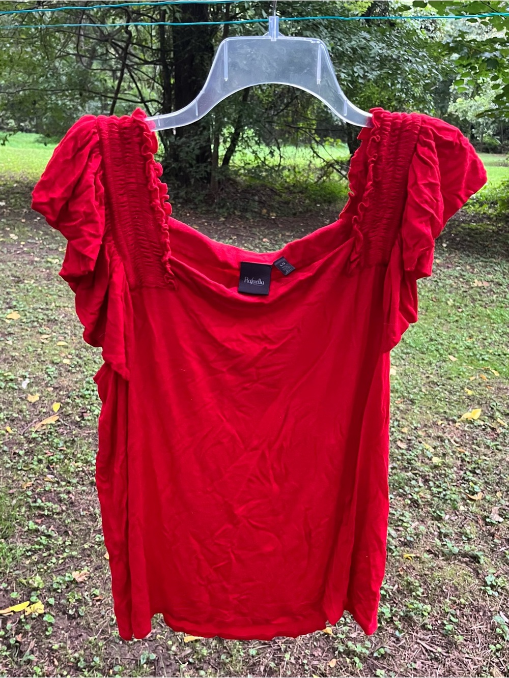Rafaella Red Short Sleeve Square neck Blouse Size Large Rayon flutter sleeve